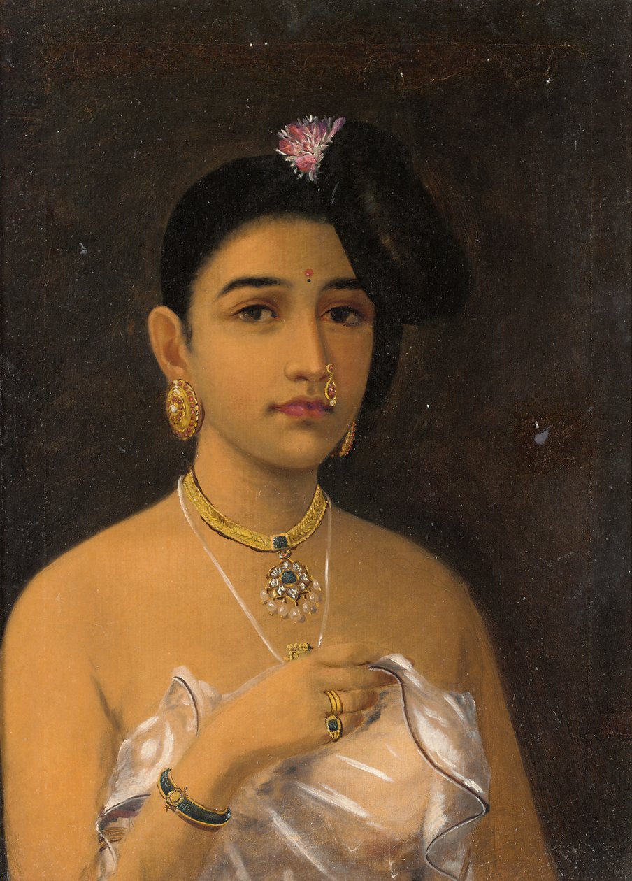 Maliyali Beauty (olja på duk) av Raja Ravi Varma