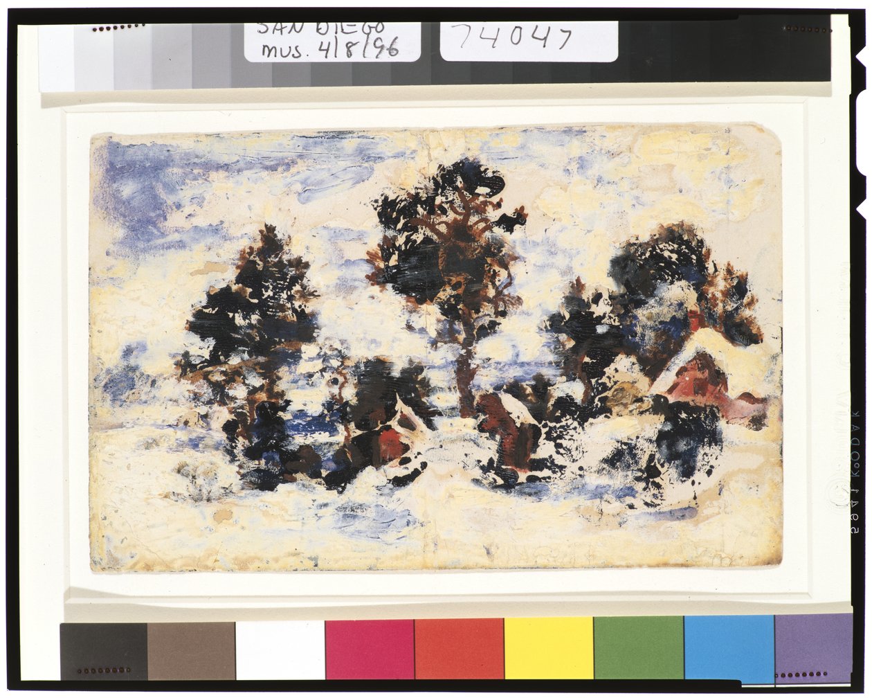 Vinterlandskap med röd byggnad, 1901-15 av Ralph Albert Blakelock