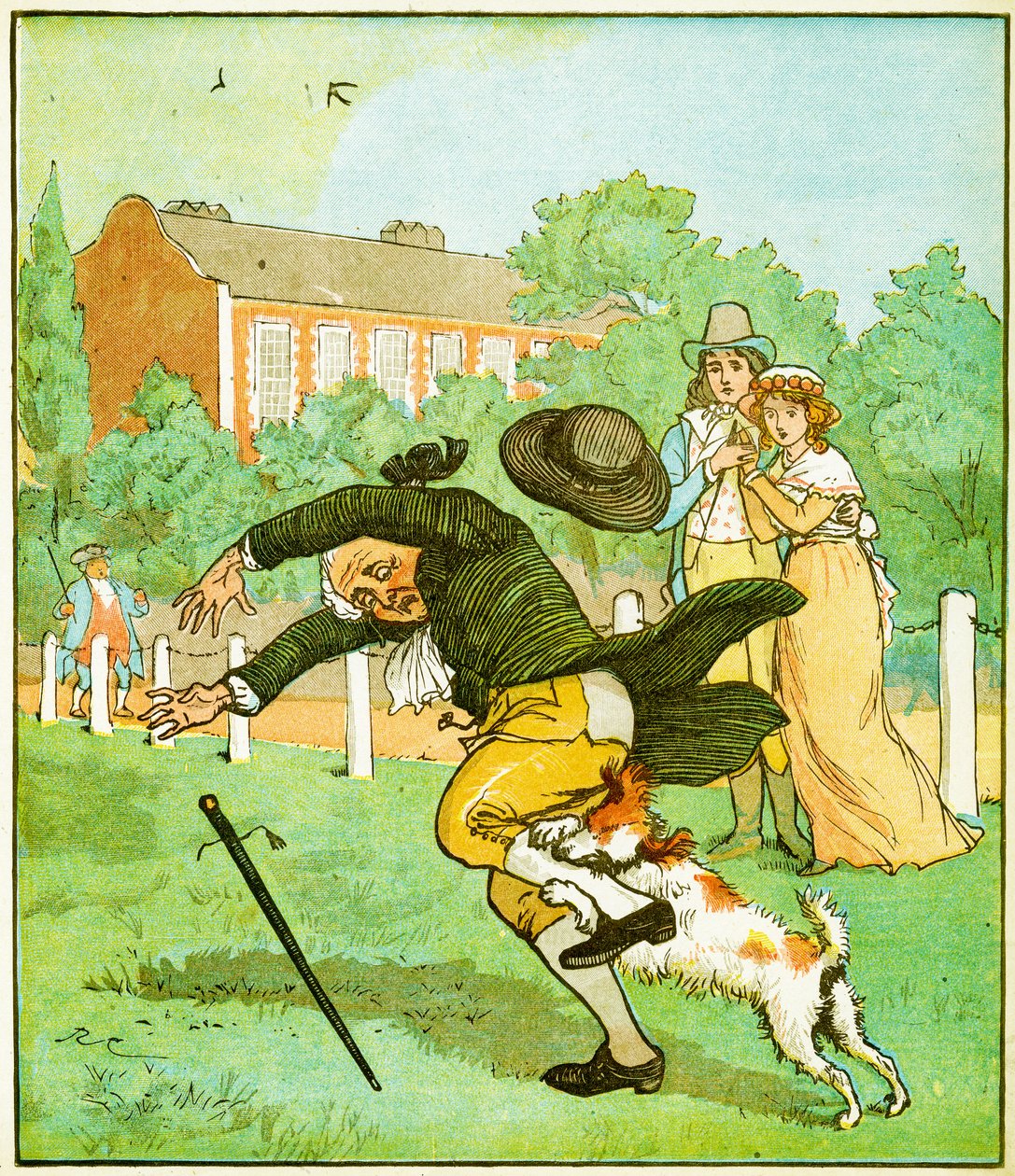 Illustration för An Elegy on the Death of a Mad Dog, 1879 av Randolph Caldecott