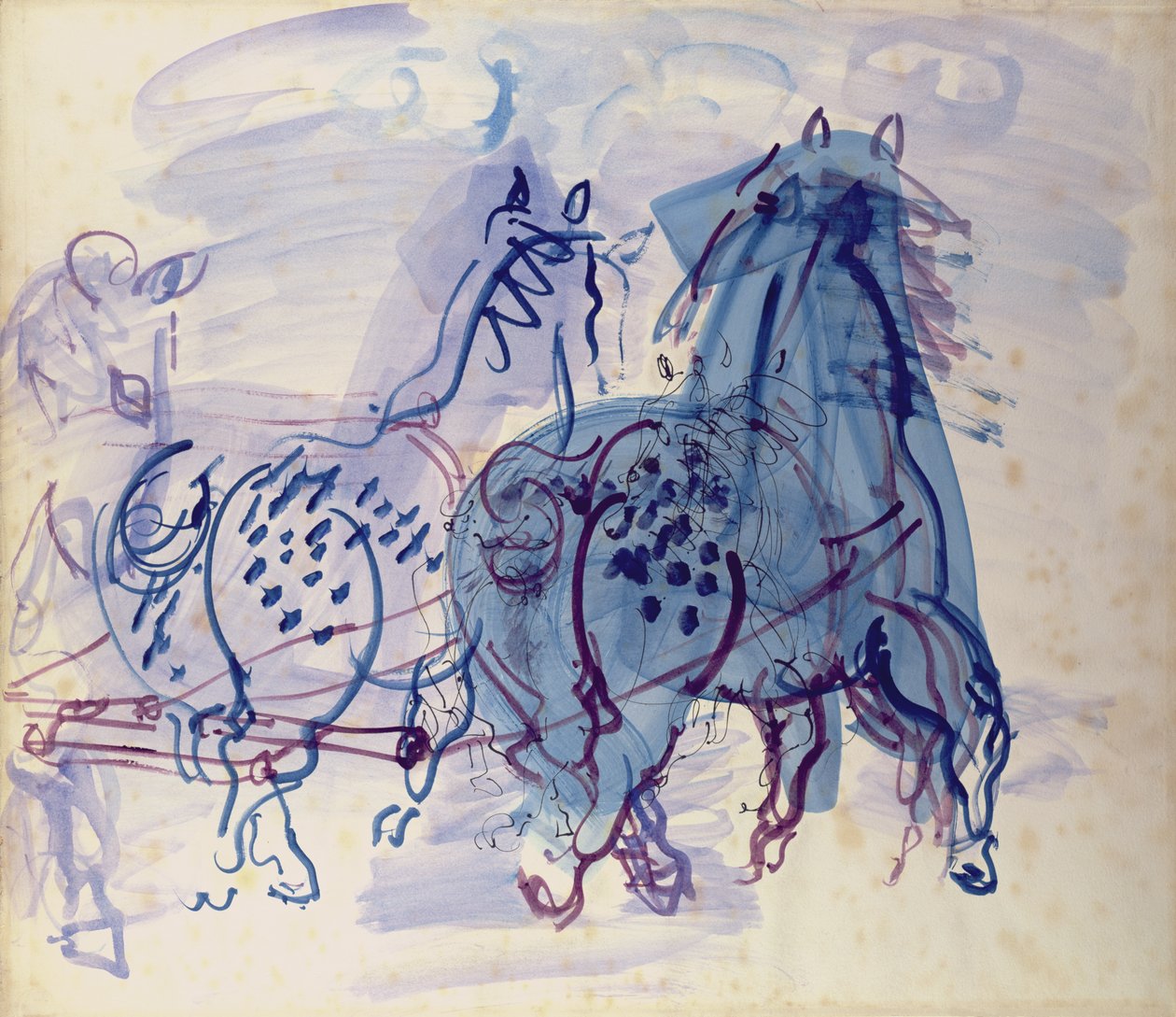 Blue Draught Horses (gouache på papper) av Raoul Dufy