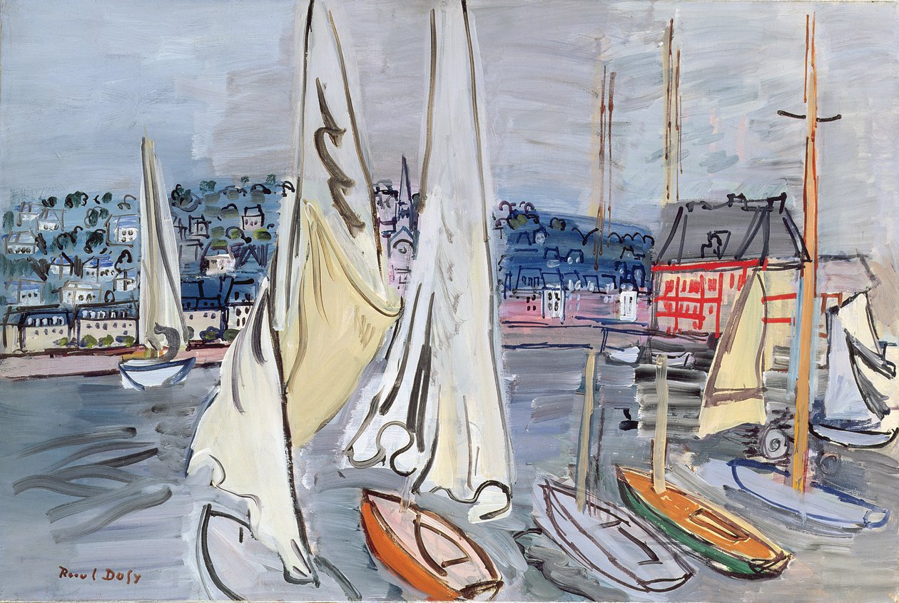 Segelbåtar i Deauvilles hamn av Raoul Dufy
