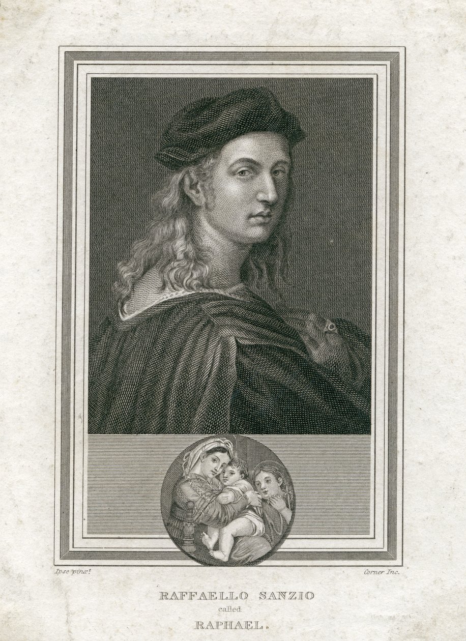 Raffaello Sanzio, kallad Raphael, graverad av Corner av Raffaello Sanzio Raphael