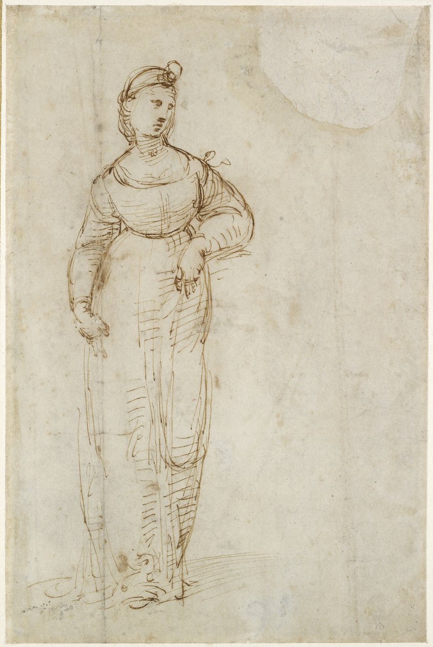 Recto: Study for St Catherine, WA1846.168 av Raffaello Sanzio Raphael