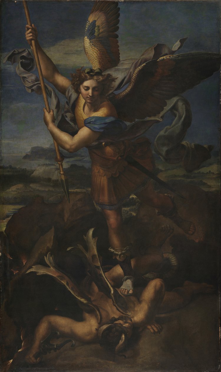 Saint Michael Vanquishing Satan  av Raffaello Sanzio Raphael