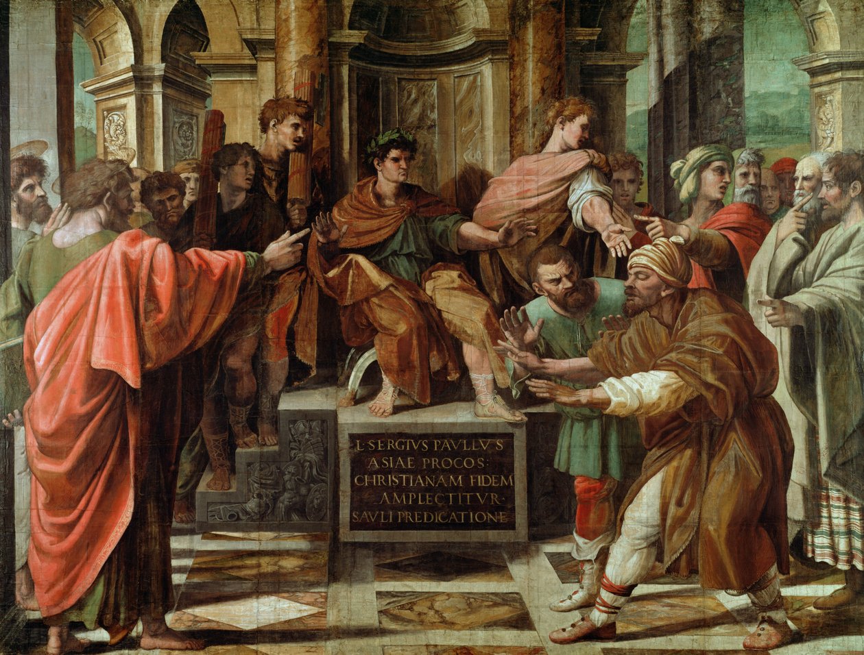 The Blinding of Elymas (tecknad film för Sixtinska kapellet) (PRE RESTORATION) av Raffaello Sanzio Raphael