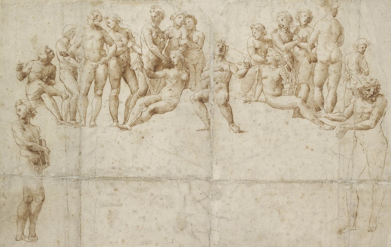 Parnasset, kopia efter Raphael (penna och brunt bläck över svart krita på vitt papper) av Raffaello Sanzio Raphael