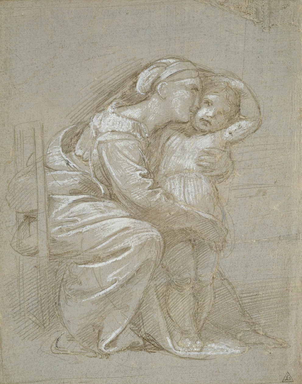 The Virgin and Child (silverpoint, förhöjd med vit kroppsfärg på skiffergrå preparat) av Raffaello Sanzio Raphael