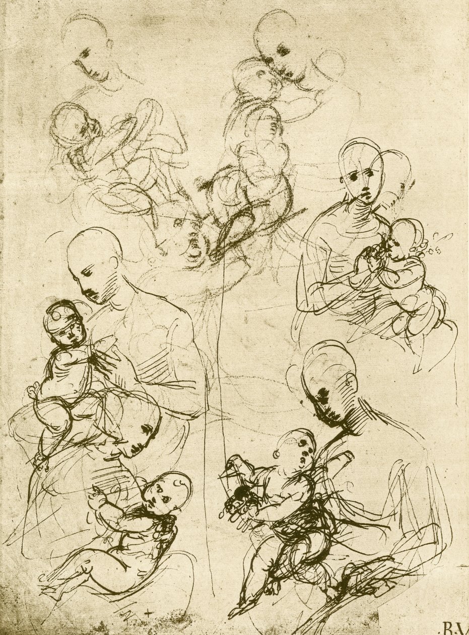Sex Madonna-studier av Raffaello Sanzio Raphael