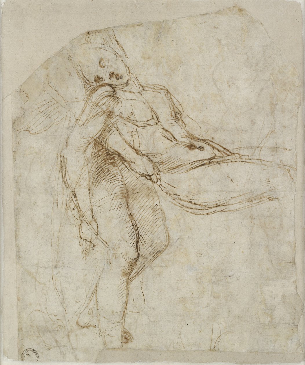Verso: Den döde Kristus bar till graven, WA1846.166 (penna & brunt bläck på vitt papper) av Raffaello Sanzio Raphael