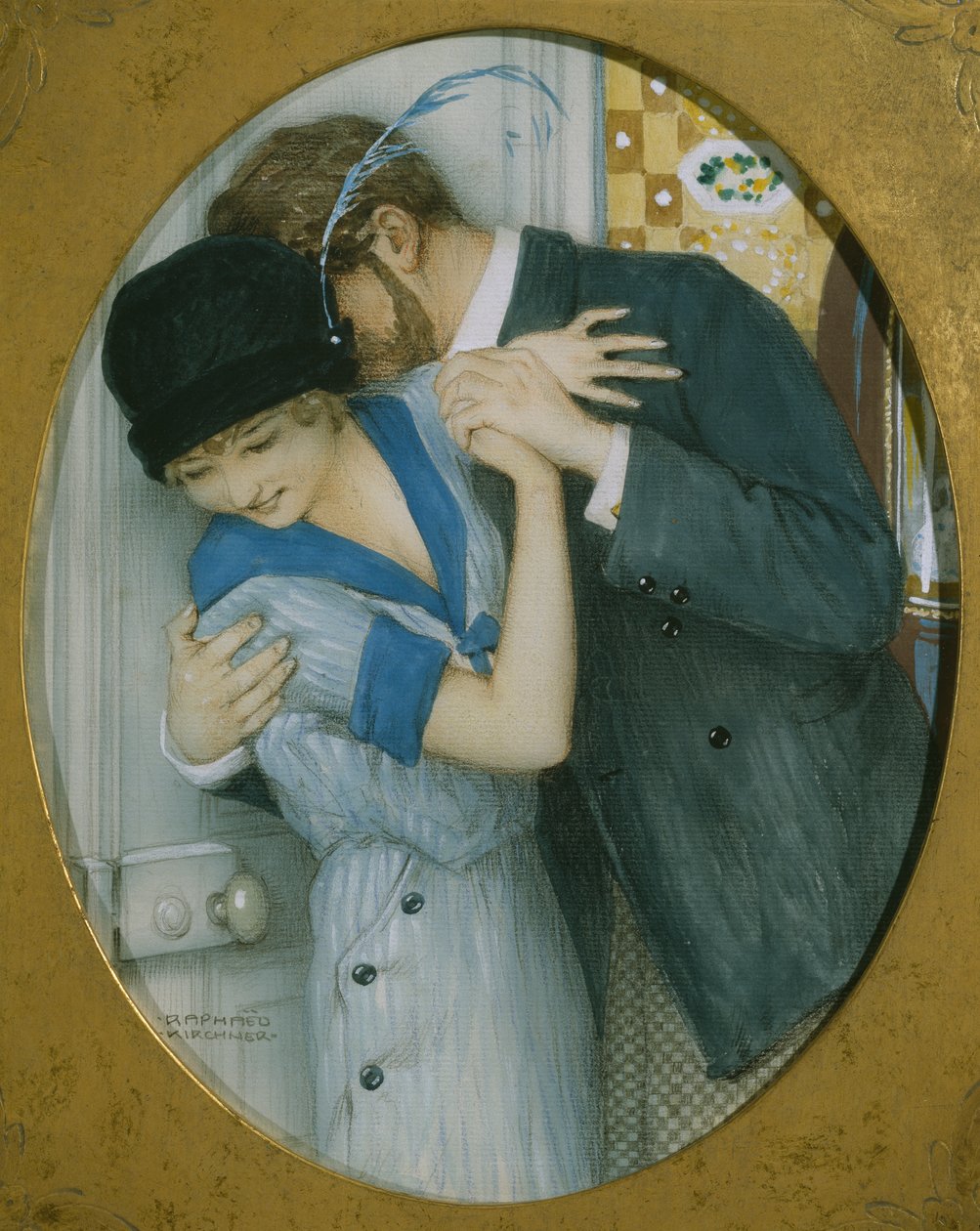 The Embrace (pastell och penna och wc på papper) av Raphael Kirchner
