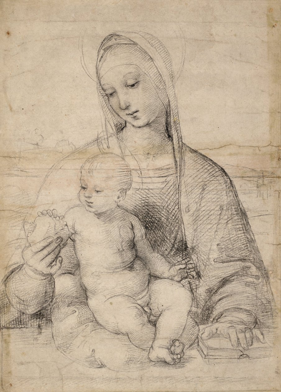 Madonna av granatäpplet, c.1504 (svartgrå krita) av Raphael
