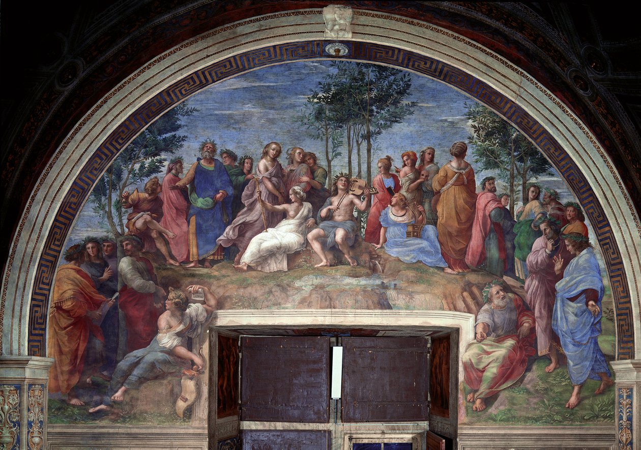 Parnassus, från Stanza della Segnatura av Raphael (1483 1520)