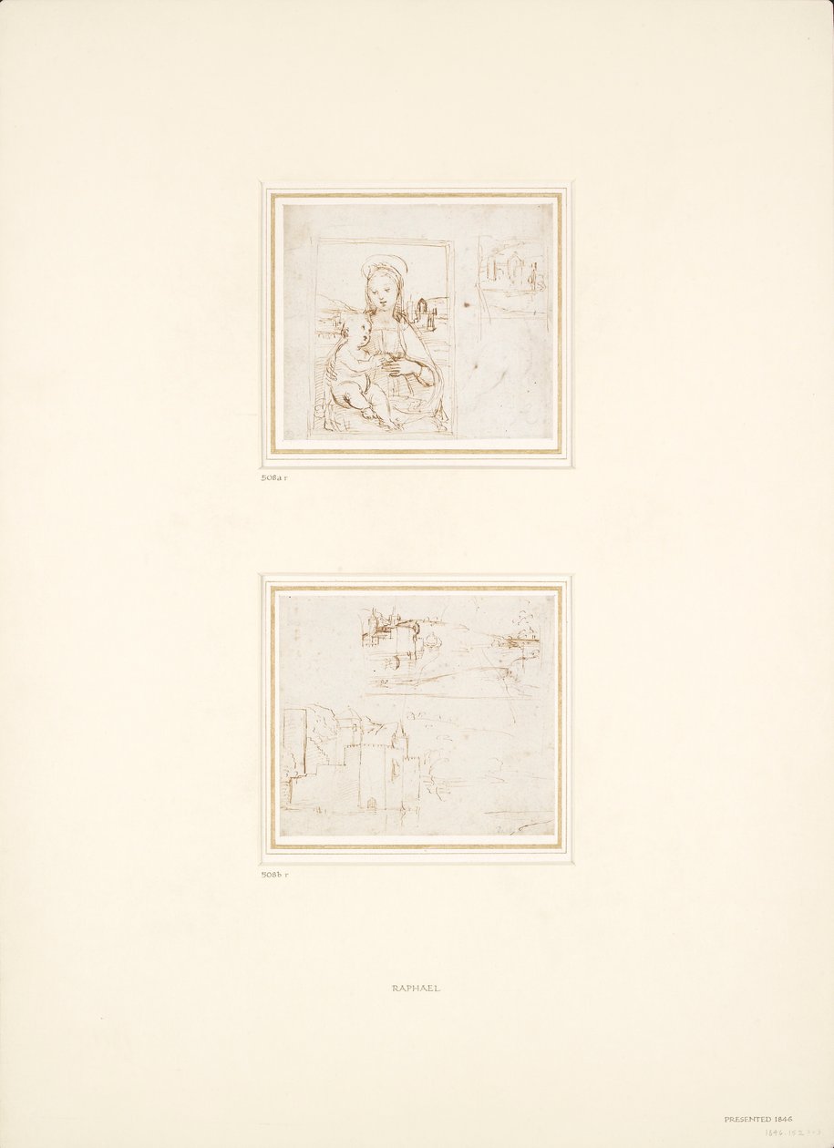 Två separata skisser av landskap, 1500-1504 av Raphael