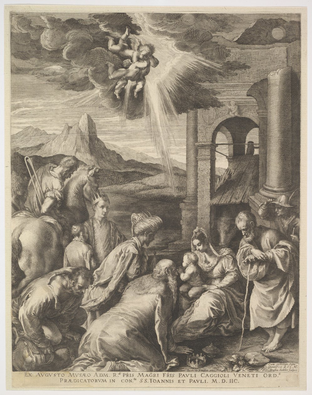 Tillbedjan av Magi, 1598. av Raphael Sadeler