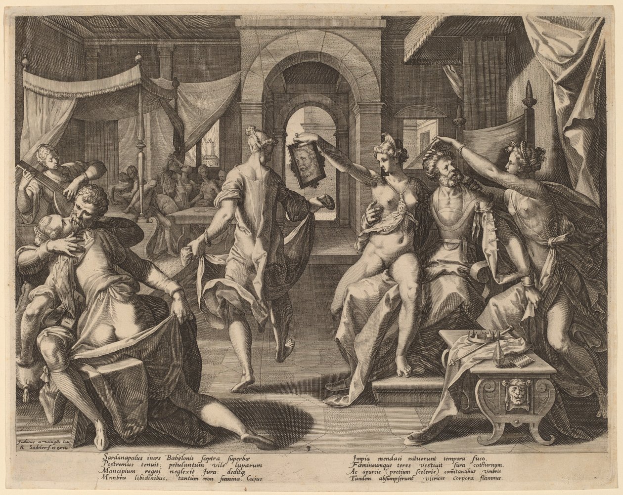 Sardanapalus bland konkubinerna, 1589. av Raphael Sadeler