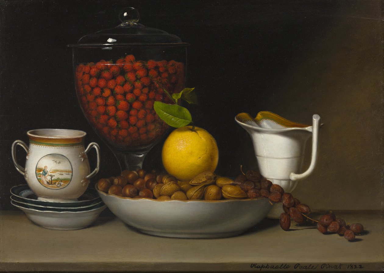 Stilleben - Jordgubbar, nötter, c.1822 av Raphaelle Peale
