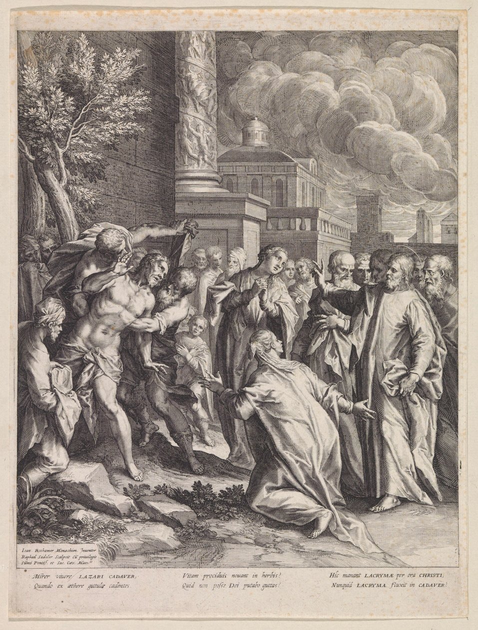Uppfostran av Lazarus av Raphaël Sadeler (I)