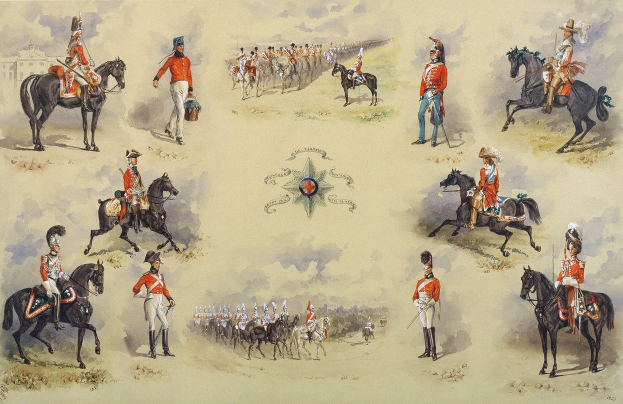 Uniformer of the 2nd Life Guards, 1884 (wc på papper) av Reginald Wymer