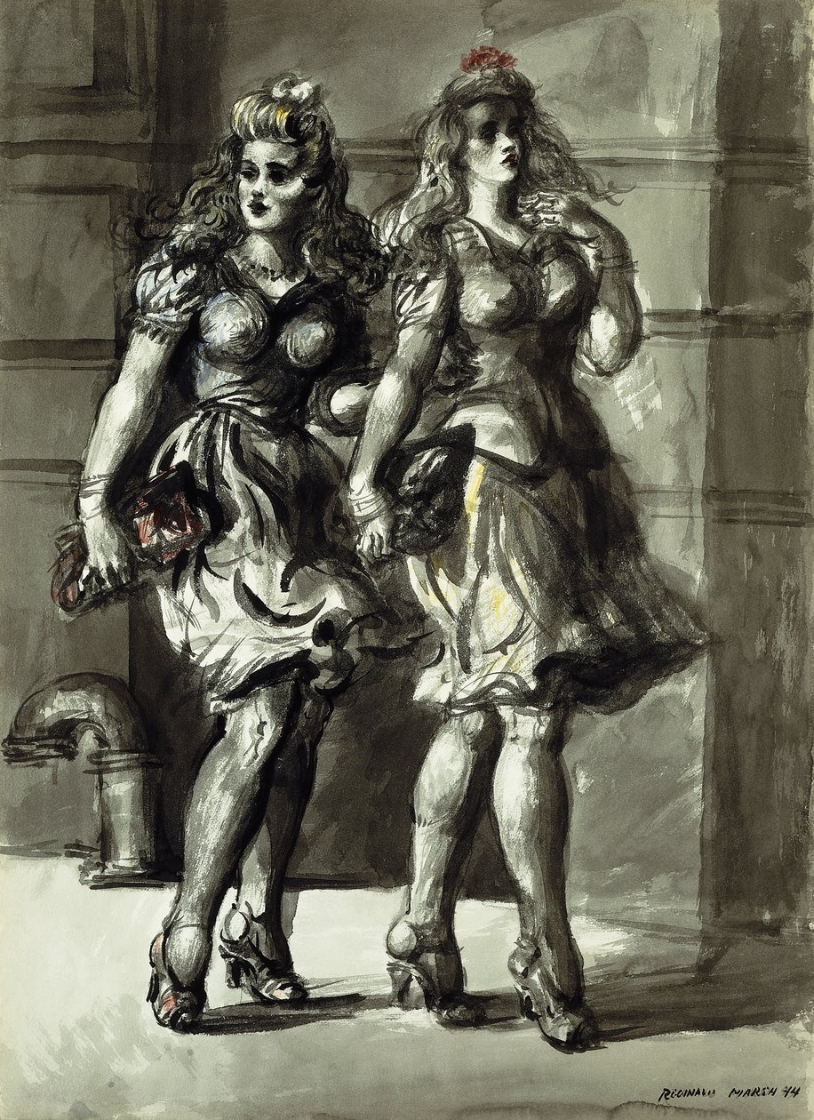 Två unga kvinnor på promenad av Reginald Marsh