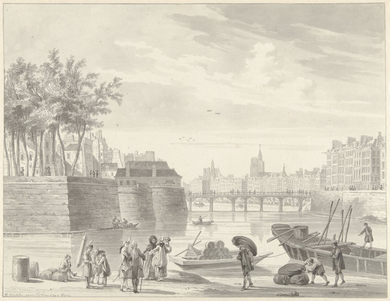 Utsikt över Pont Rouge, Paris av Reinier Vinkeles (I)