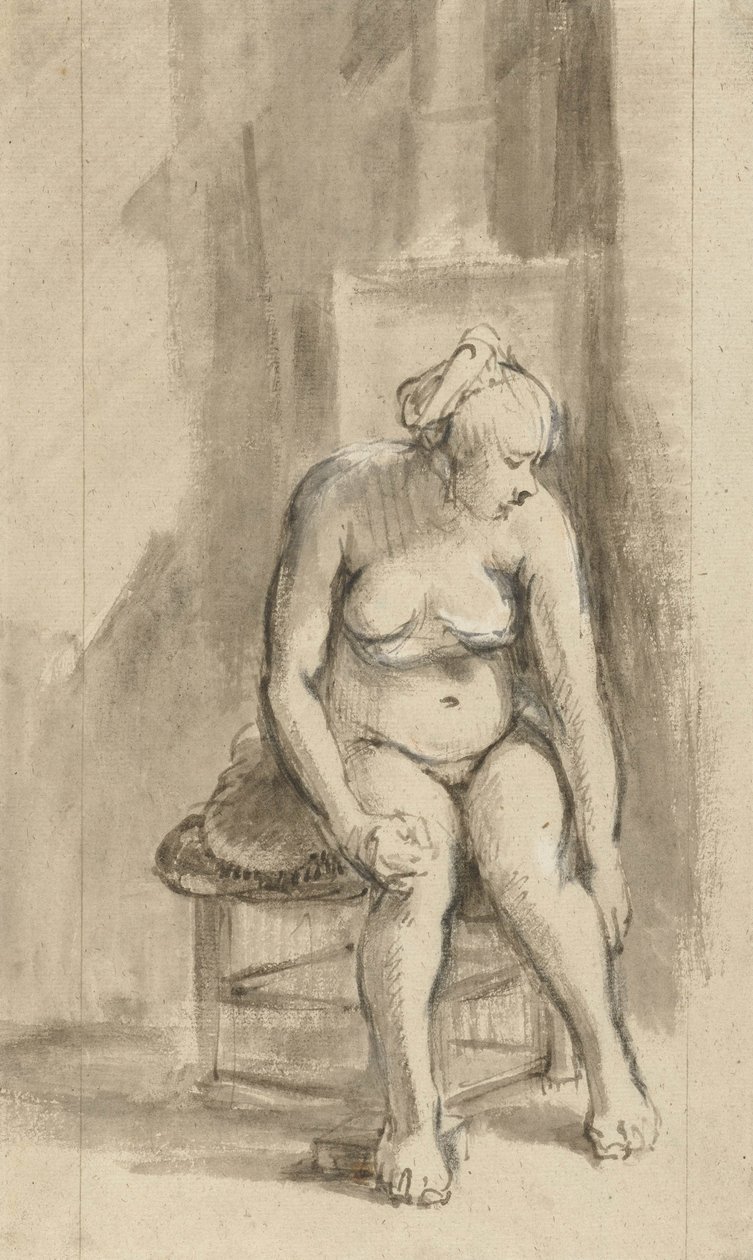 Naken kvinna som sitter vid en spis, ca 1660-62 av Rembrandt van Rijn