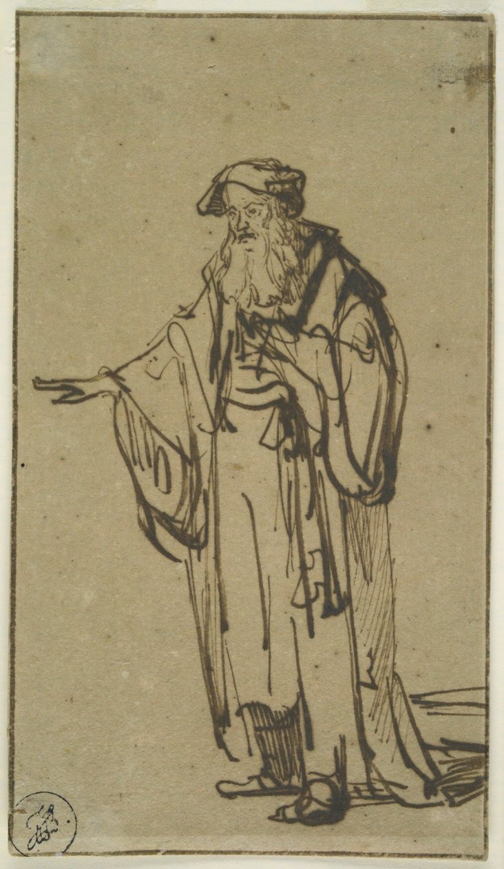 A Standing Old Man, ca 1638 (penna och bläck med tvätt på papper) av Rembrandt van Rijn