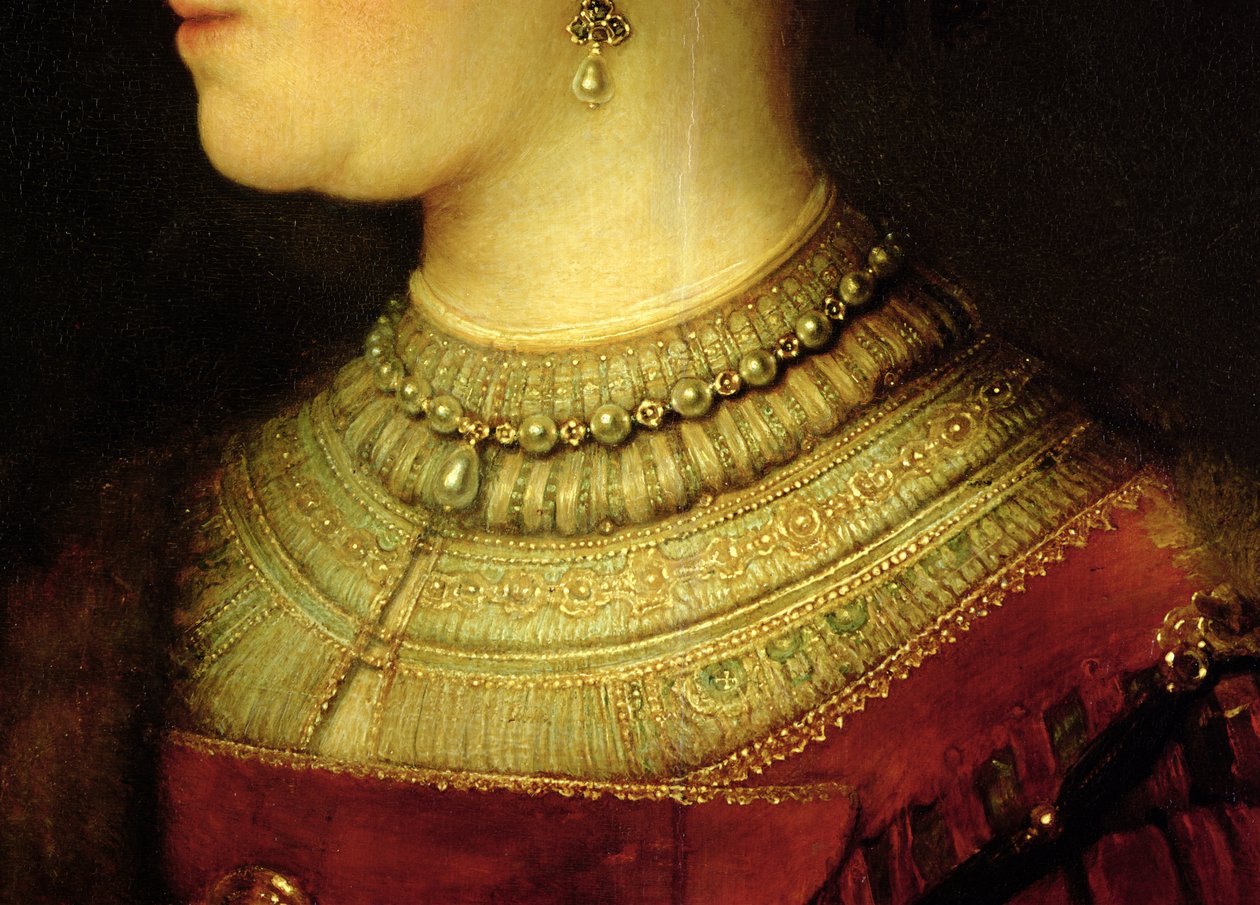 Portrait of Saskia van Uylenburgh (1612-42) in Rich Costume  (detail) (see 244316) av Rembrandt van Rijn