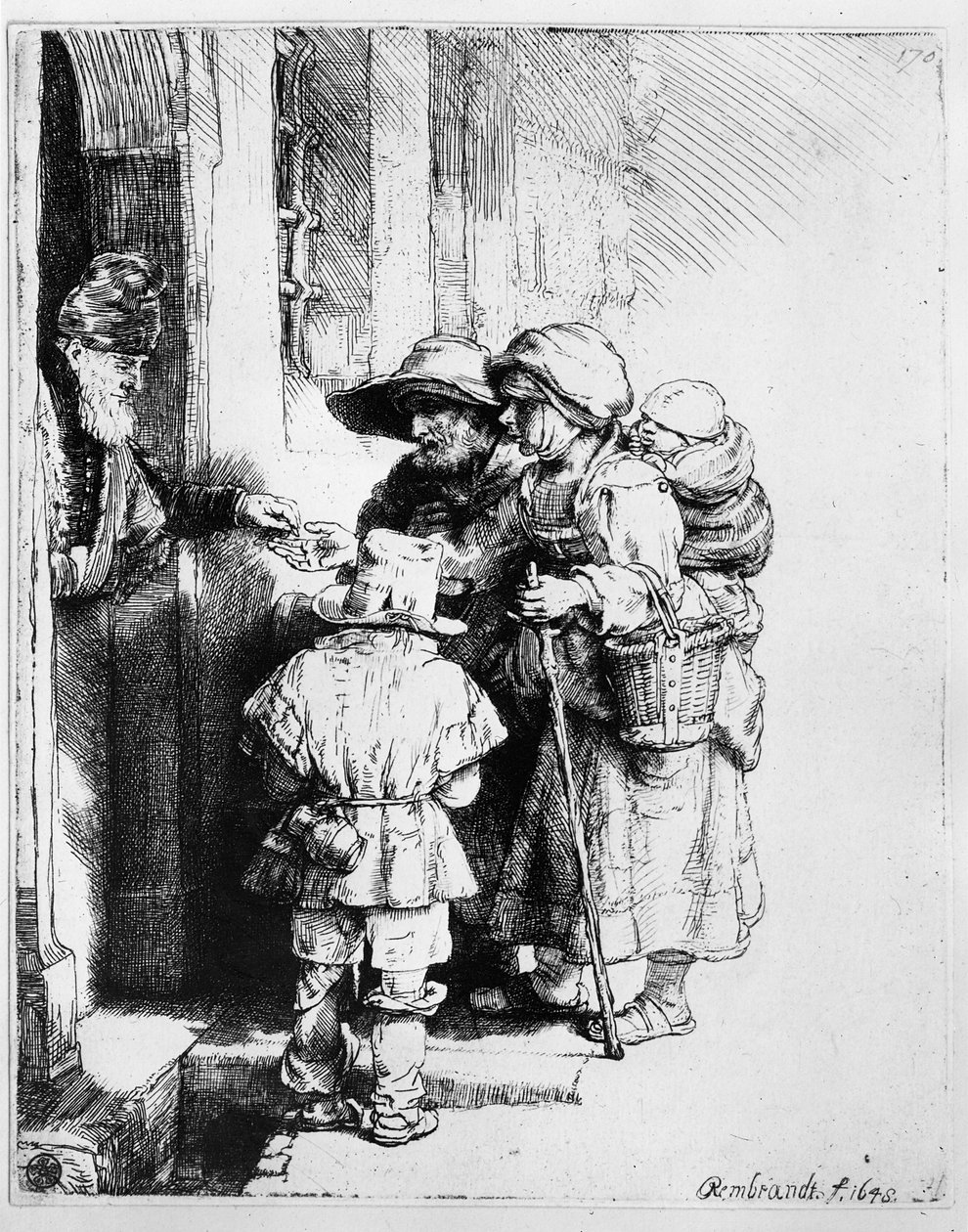 Tiggare som tar emot allmosor, 1648 av Rembrandt van Rijn