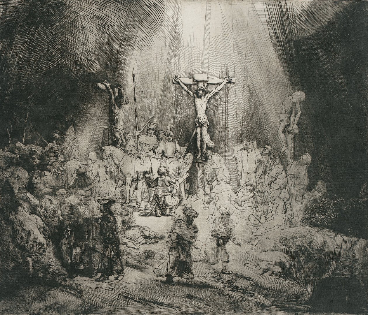 Christ Crucified Between the Two Thieves (The Three Crosses) av Rembrandt van Rijn