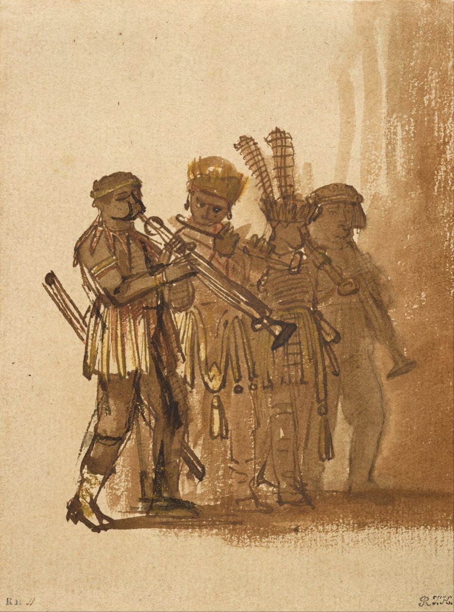 Four Musicians with Wind Instruments av Rembrandt van Rijn