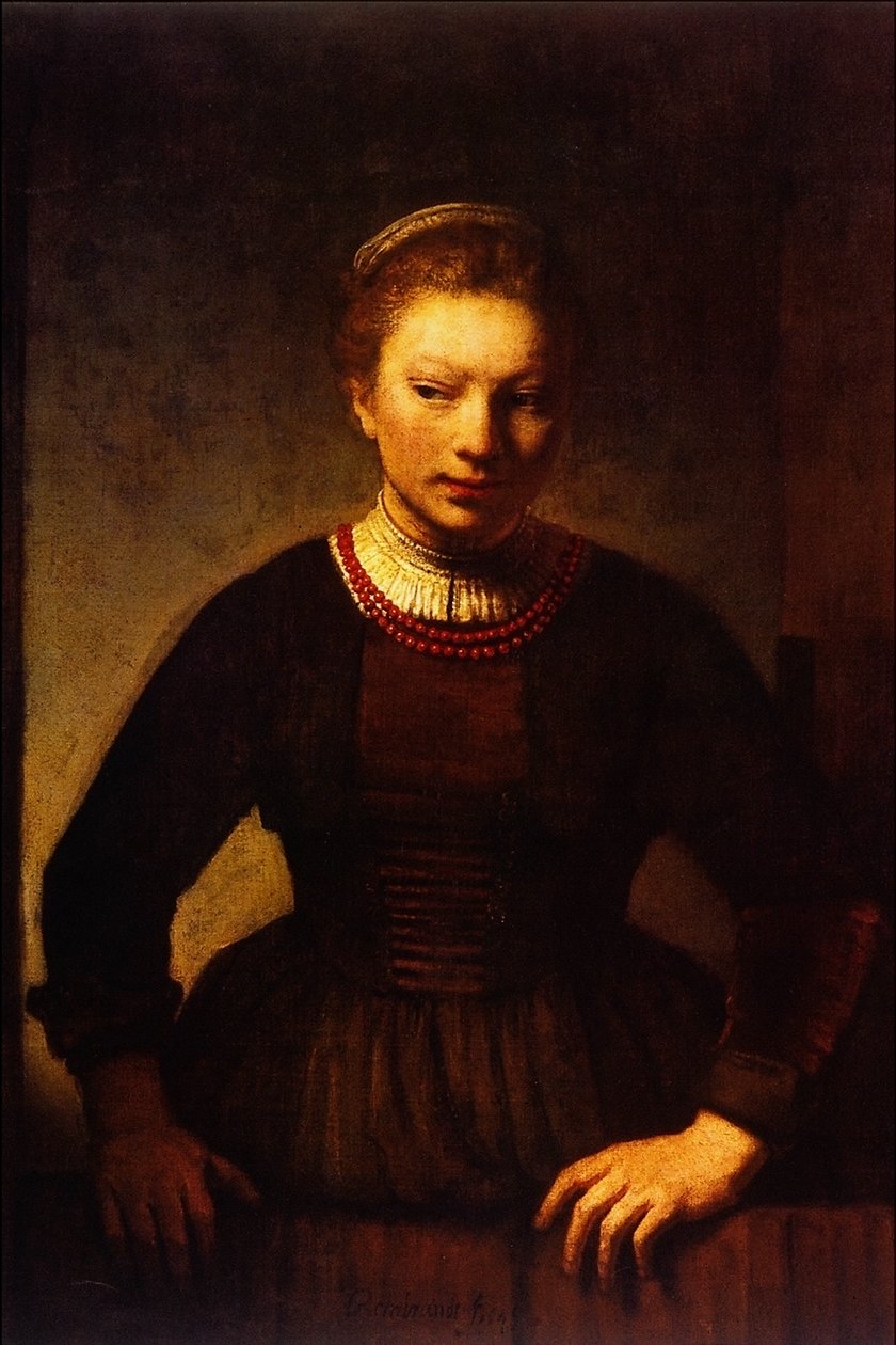 Girl at an Open Half-Door av Rembrandt van Rijn