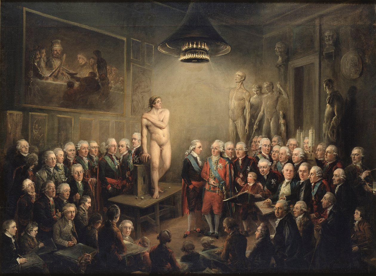 Gustav IIIs visit to the Royal Academy of Arts  av Rembrandt van Rijn