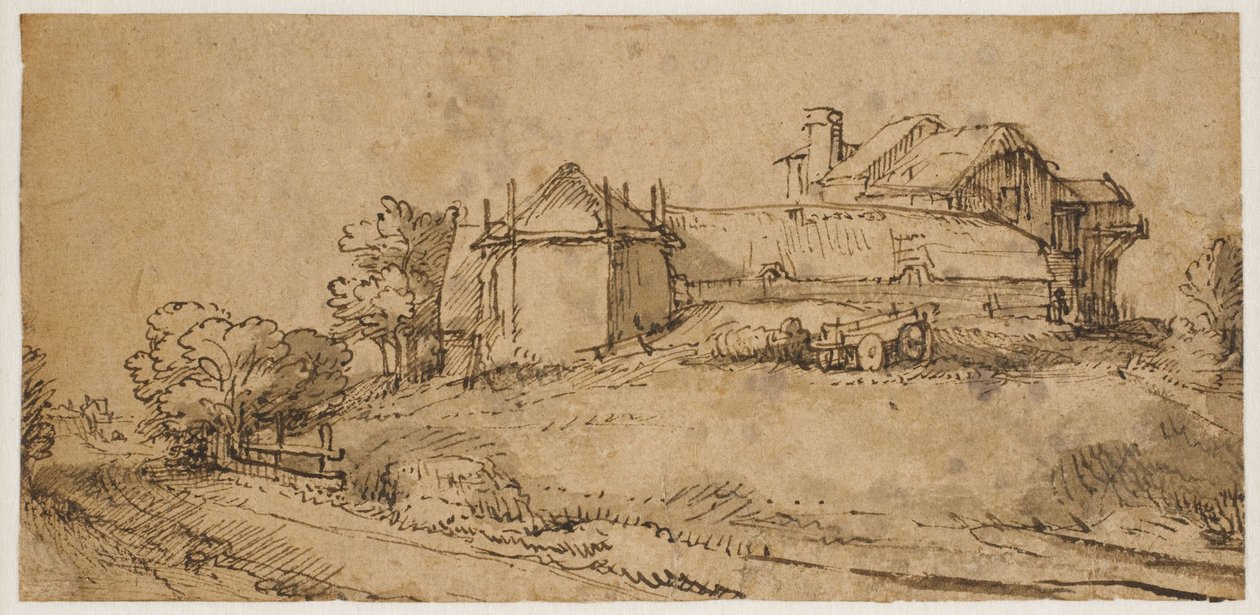 Landscape with a Farmhouse and a Hay Barn av Rembrandt van Rijn