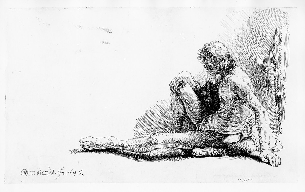 Man sitter på marken, 1646 av Rembrandt van Rijn