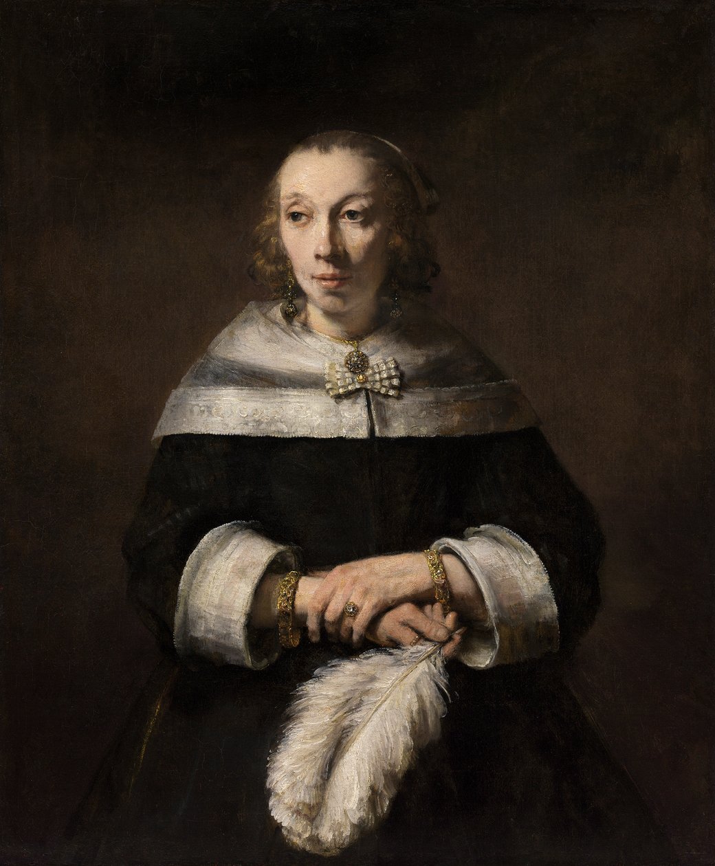 Portrait of a Lady with an Ostrich-Feather Fan av Rembrandt van Rijn