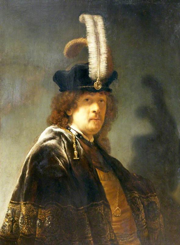 Självporträtt i en fjäderhatt av Rembrandt van Rijn