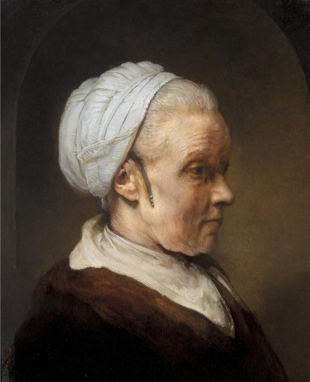 Studie van een oude vrouw in een witte dop av Rembrandt van Rijn