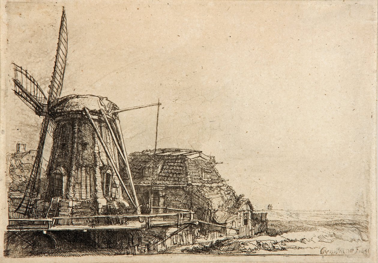 The windmill av Rembrandt van Rijn