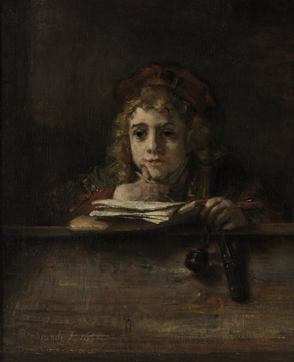 Titus at his Desk av Rembrandt van Rijn