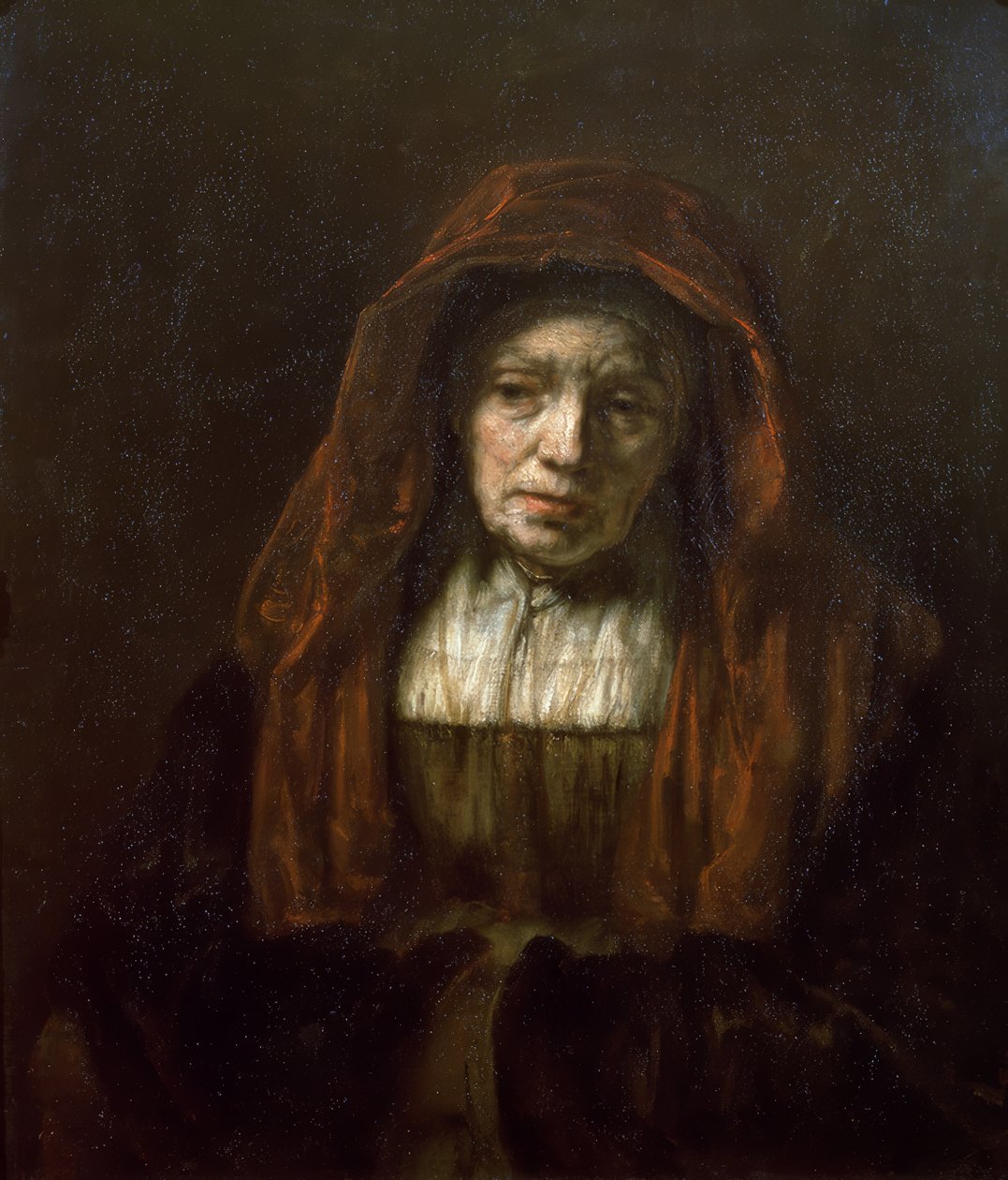 Gammal kvinna med en huvudduk av Rembrandt van Rijn