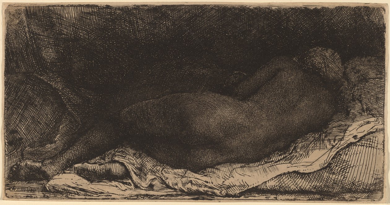 Svart kvinna som ligger ner av Rembrandt van Rijn