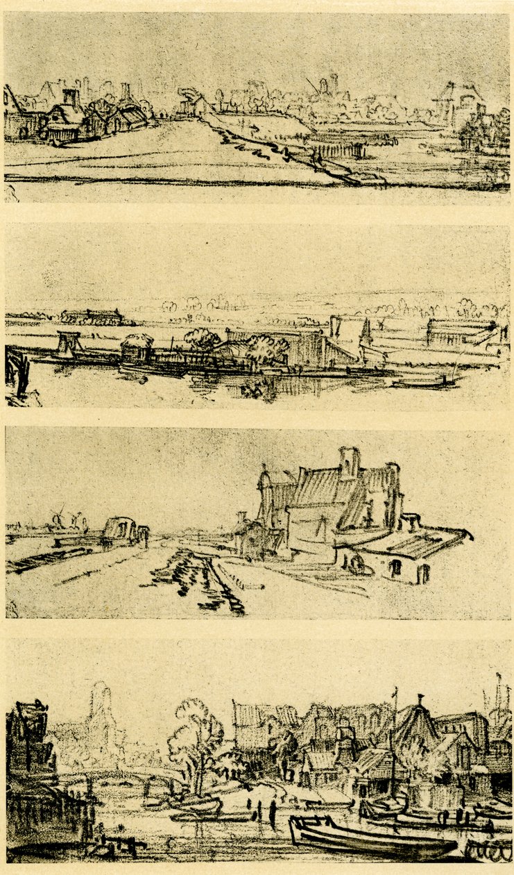Fyra landskapsstudier av Rembrandt van Rijn