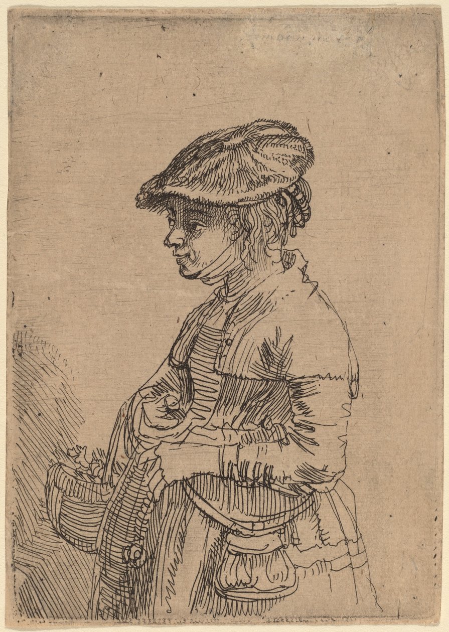 Flicka med en korg av Rembrandt van Rijn