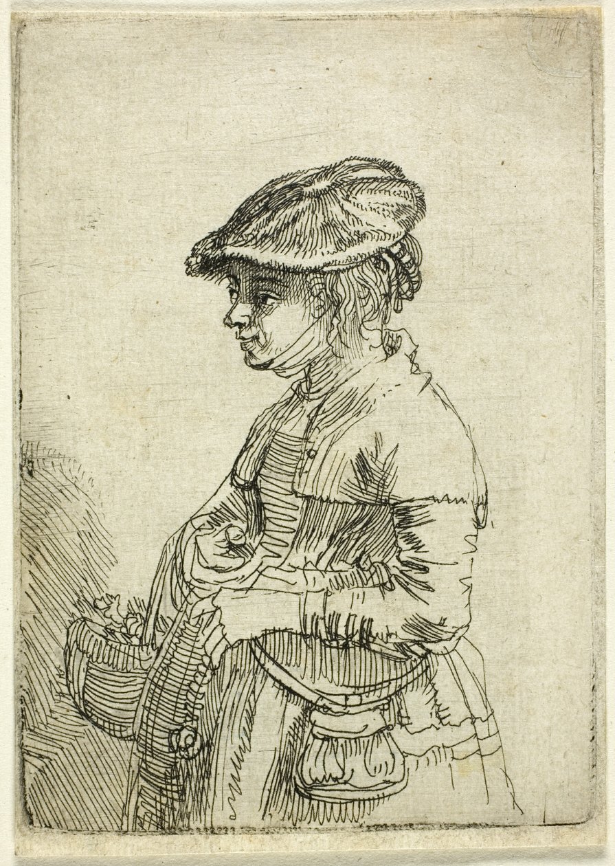 Flicka med en korg av Rembrandt van Rijn