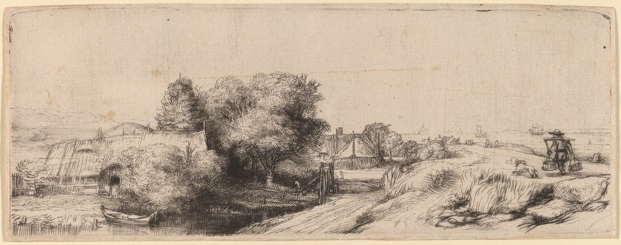 Landskap med en mjölkman av Rembrandt van Rijn
