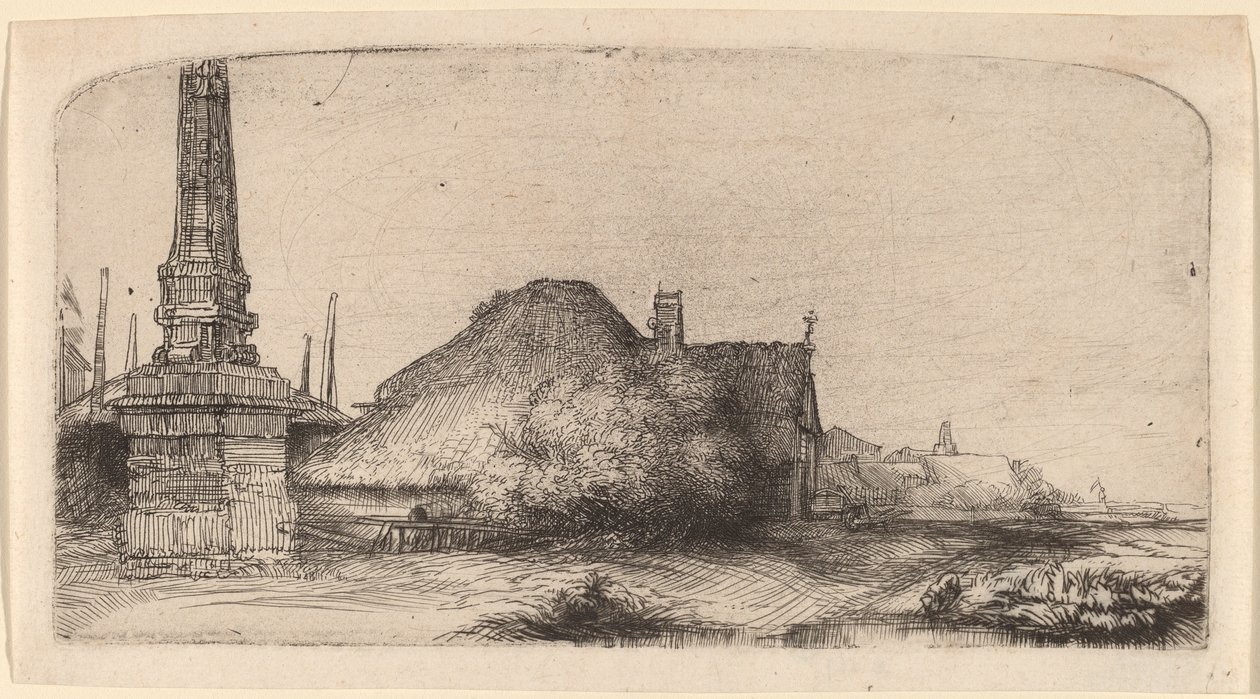 Landskap med en obelisk av Rembrandt van Rijn