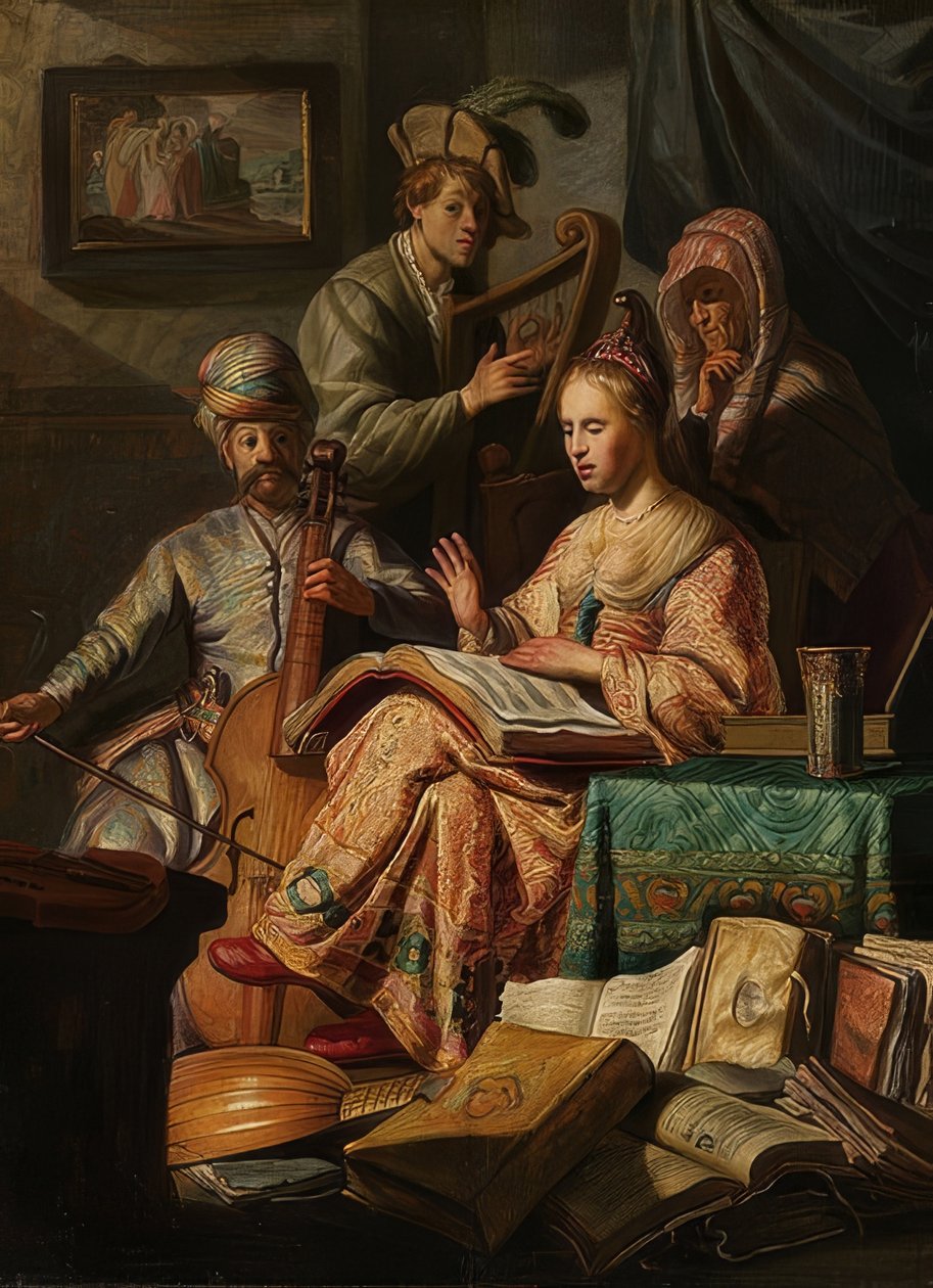 Musikskapande samhälle. 1626 av Rembrandt van Rijn
