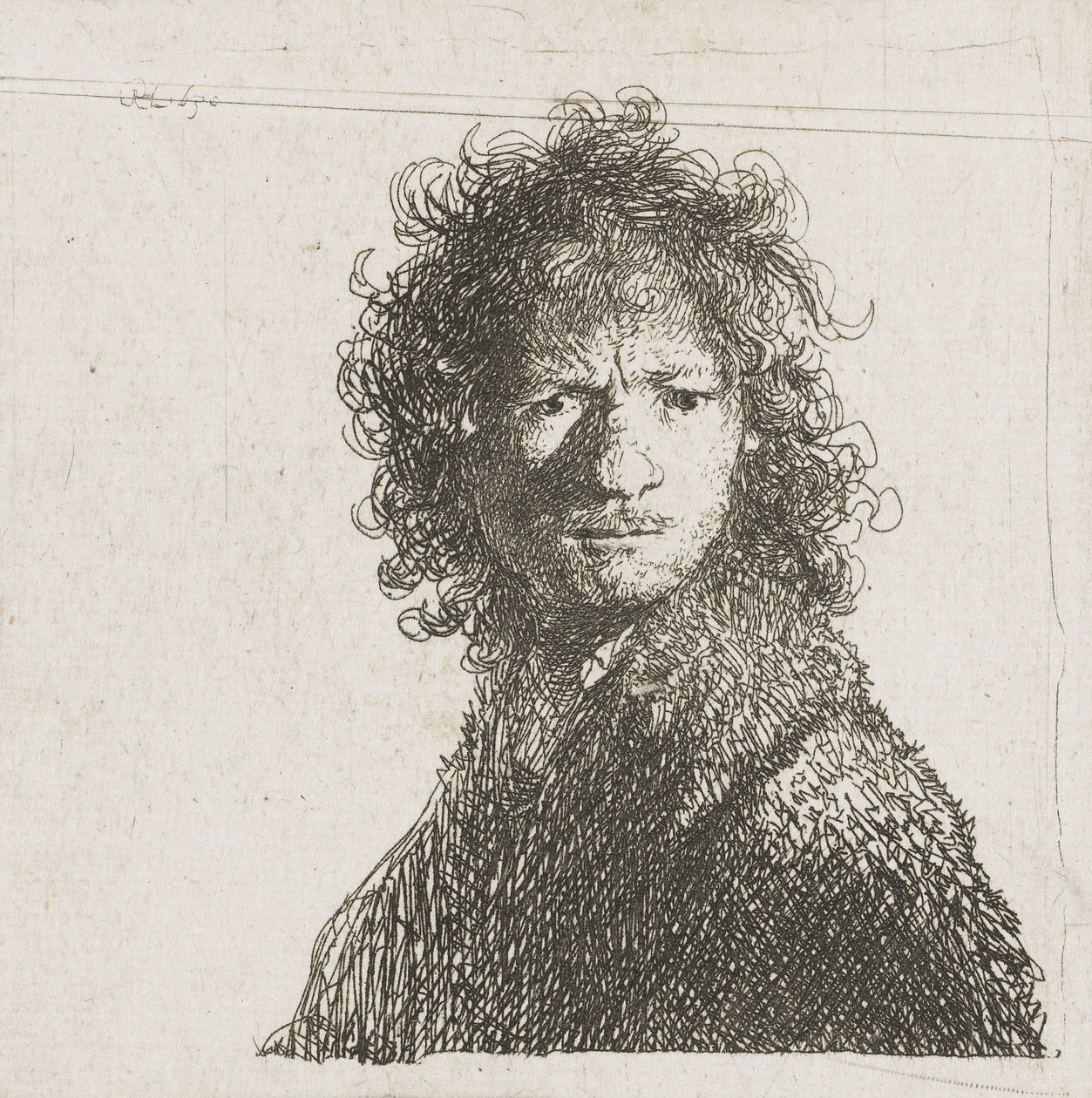 Självporträtt Frowning, 1630 av Rembrandt van Rijn