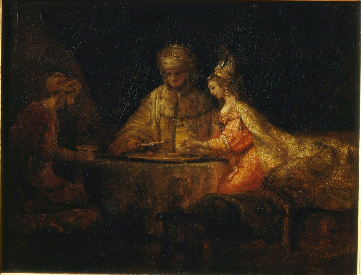 Ahasuerus, Haman and Esther av Rembrandt van Rijn