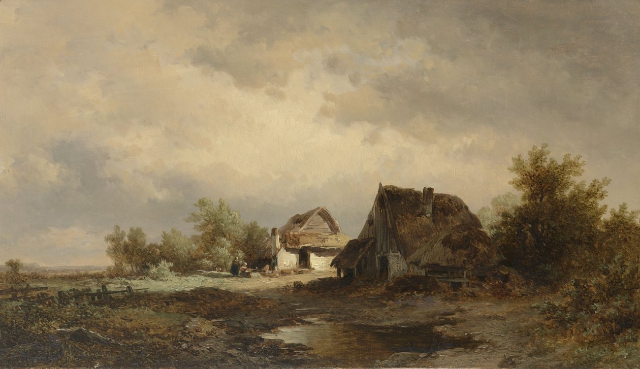 Landskap med stugor på heiden av Remigius Adrianus Haanen
